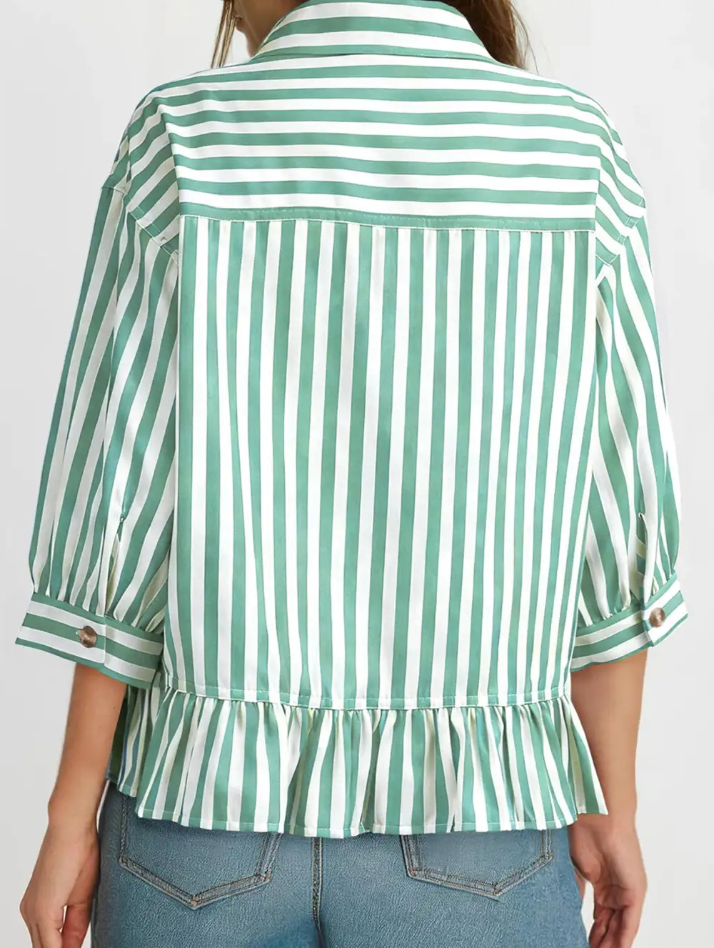 Stripe Button Three Quarter Sleeve Shirt