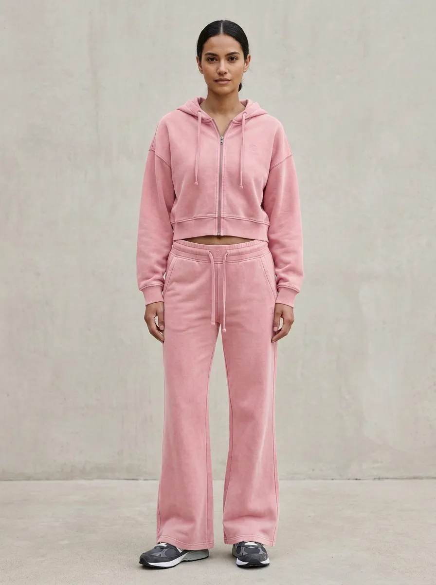 Women's Contemporary Sport Inspired Cropped Hooded Jacket and Flare Pants Active Set