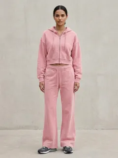 Women's Contemporary Sport Inspired Cropped Hooded Jacket and Flare Pants Active Set