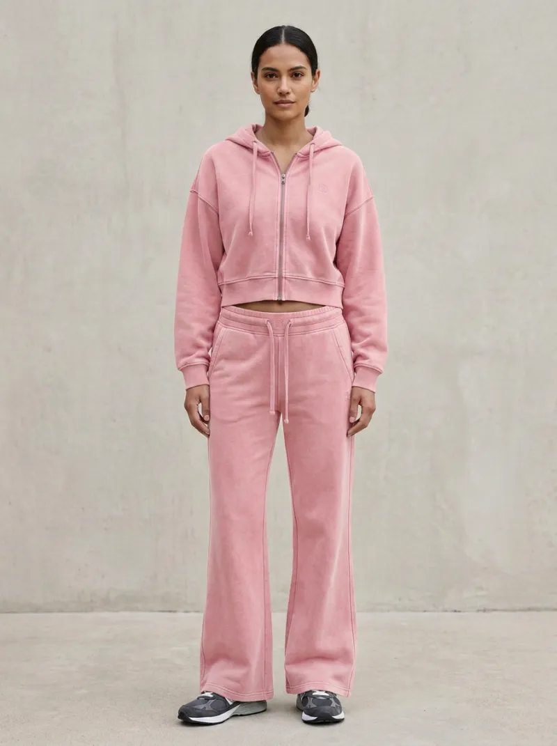 Women's Contemporary Sport Inspired Cropped Hooded Jacket and Flare Pants Active Set
