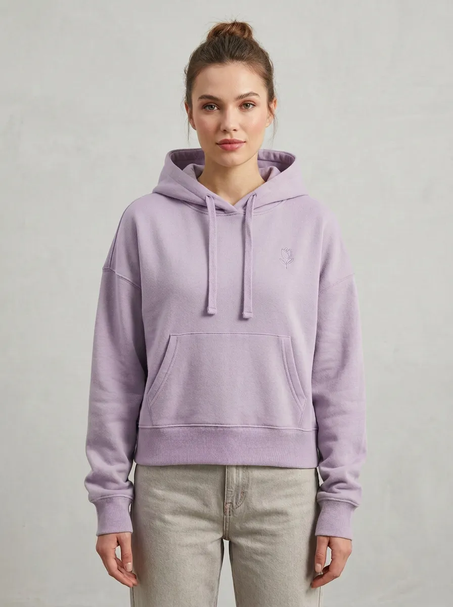 Women's Minimalist Floral Tulip Embroidered Sage Green Hoodie