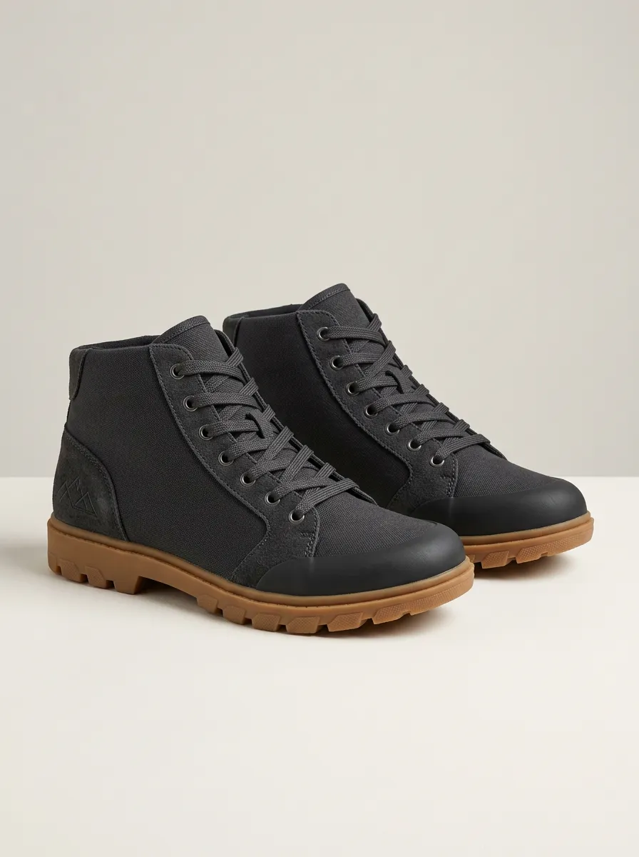Ridge Mountain-Motif Canvas Hiking Boots