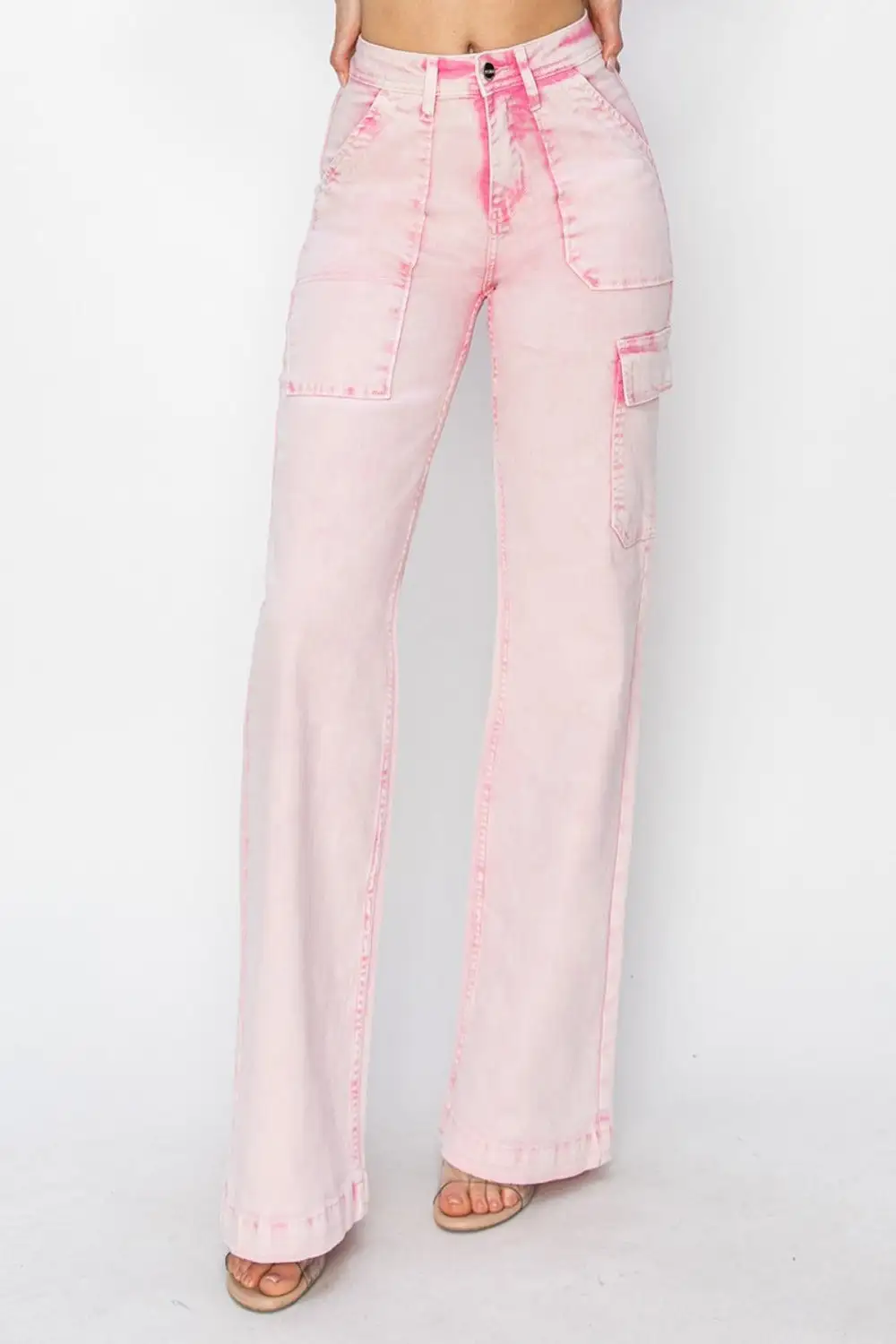 High Rise Wide Leg Cargo Pocket Denim Jeans