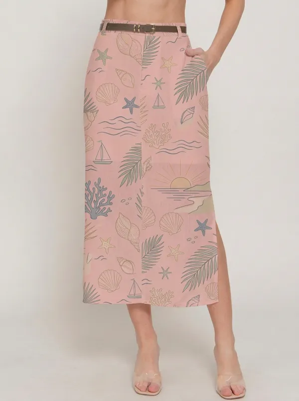 Women's Beach Lover Seashell Palm Leaf Sunset Printed Skirt