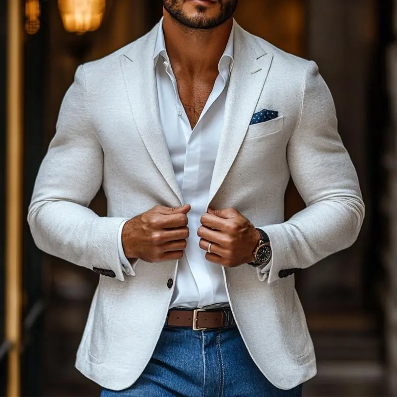 Buttoned Relaxed Woven Blazer