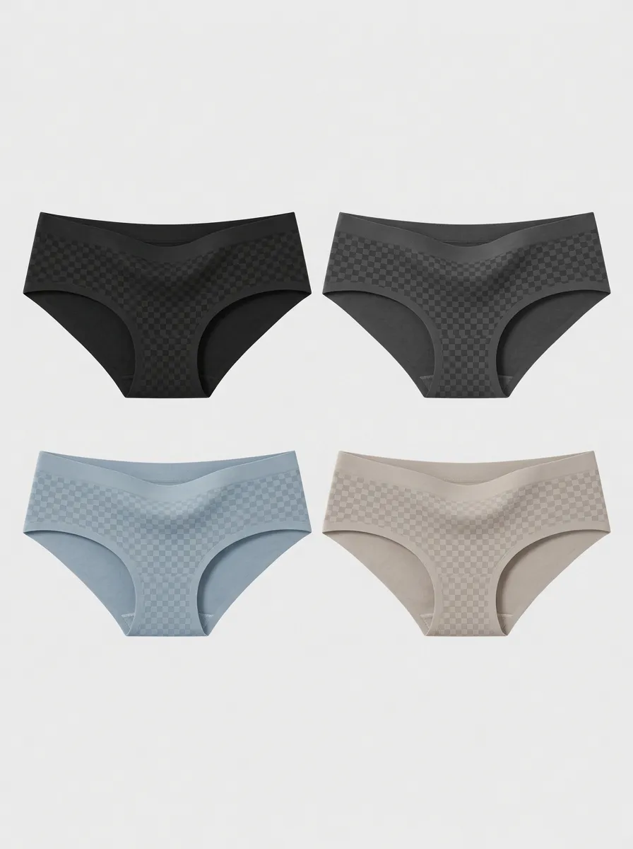 Women's Seamless Checkered Pattern Printed 4-Pack Panties