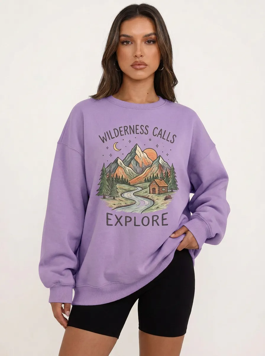 Women's Nature Adventure Wilderness Mountain Cabin Printed Sweatshirt