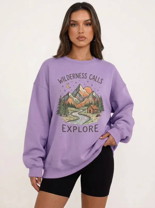 Women's Nature Adventure Wilderness Mountain Cabin Printed Sweatshirt