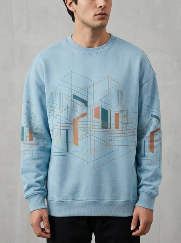 Men's Geometric Architecture Cityscape Printed Sweatshirt