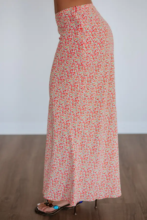 Floral Print Satin Maxi Skirt