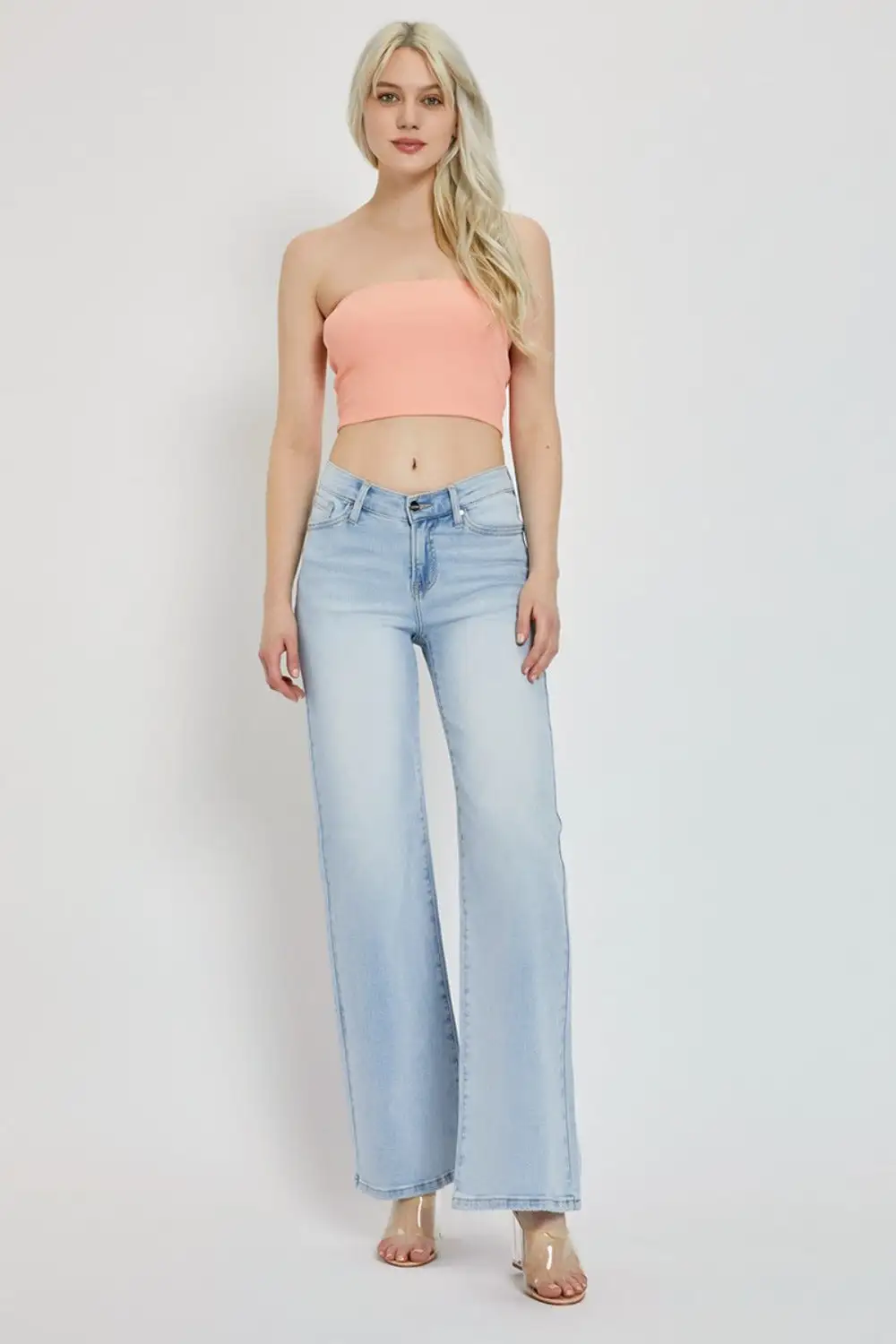 Wide Leg Dipped Front Waist Denim Jeans