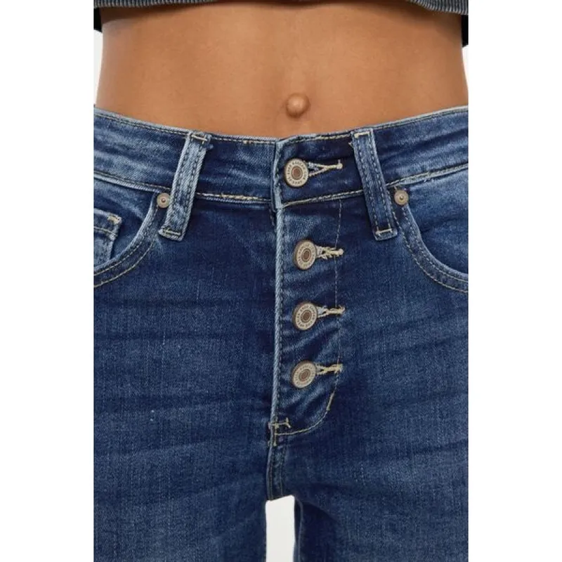 Plus Size Cat's Whiskers Button-Fly Denim Shorts