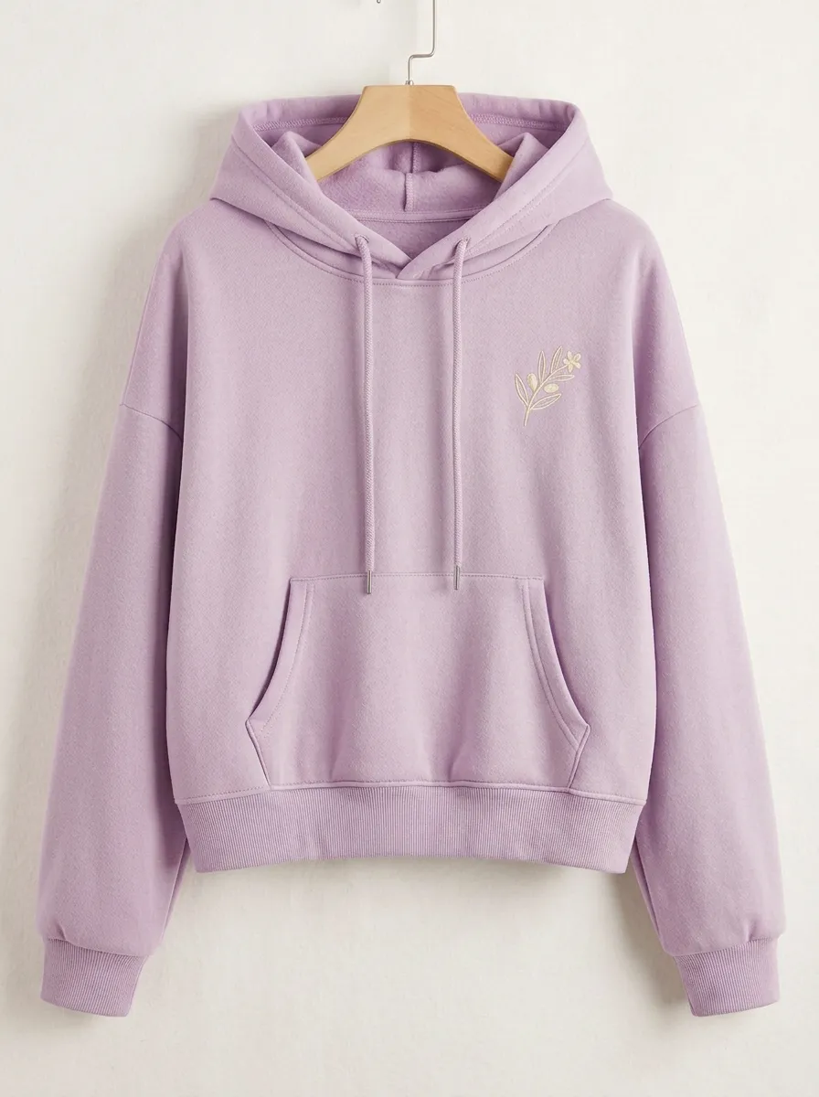 Women's Minimalist Nature Lover Olive Branch Embroidered Hoodie