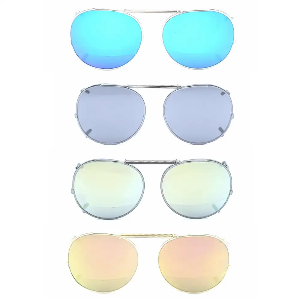 44mm Round Mirrored Clip-On Sunglasses