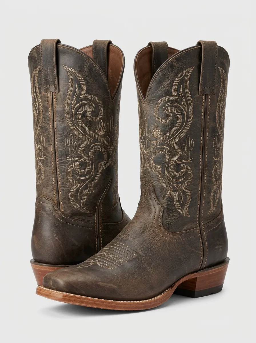 Rustic Cactus Embroidered Heritage Look Unisex Western Cowboy Boots
