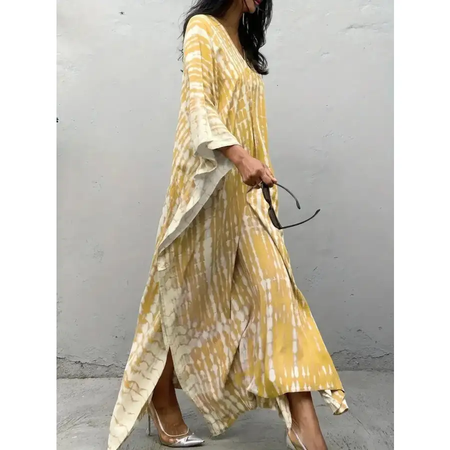 Tie Dye V Neck Maxi Dress with Flowy Sleeves
