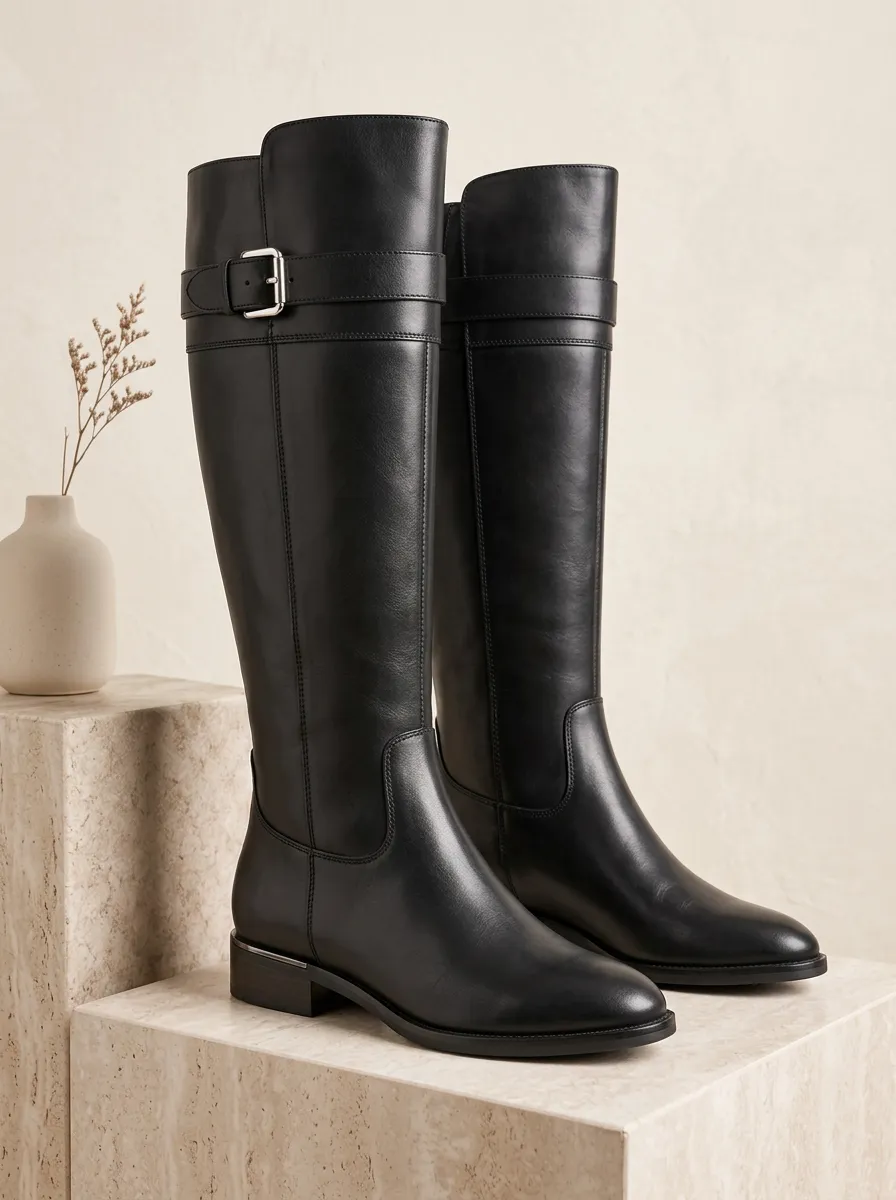Women's Rugged Knee High Boots Buckle Strap
