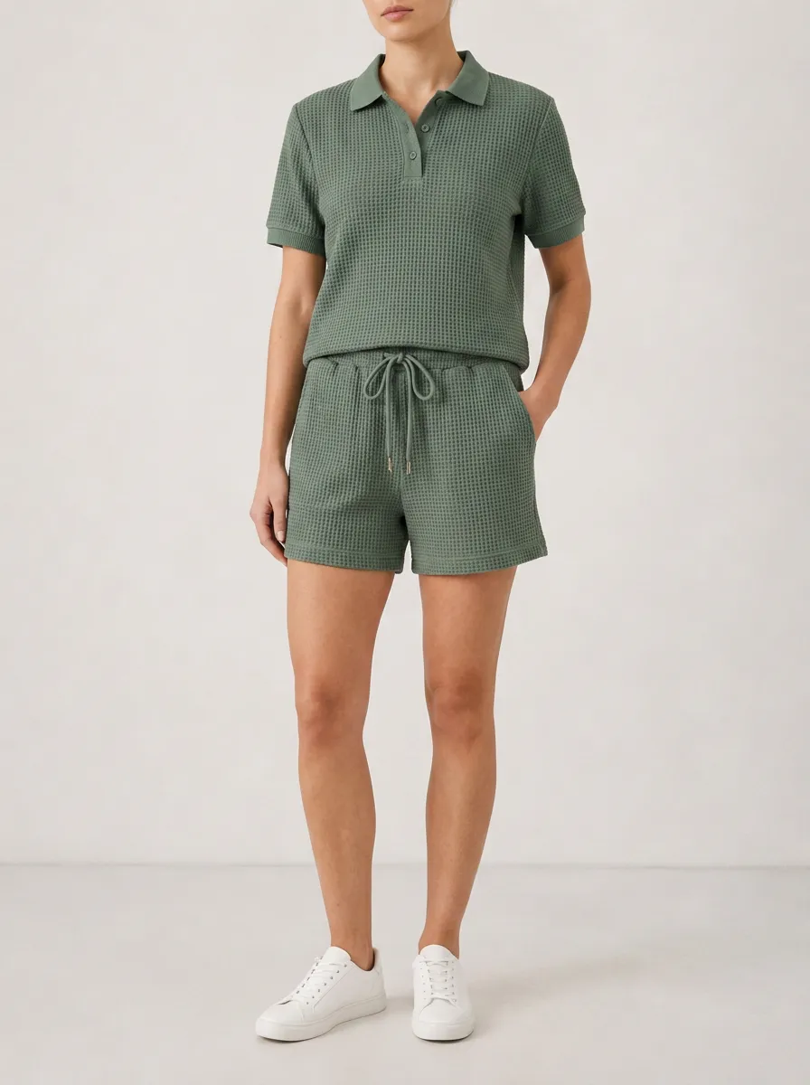 Unisex Versatile Waffle Knit Polo Shirt