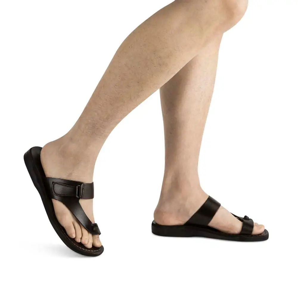 Refined Leather Velcro Strap Sandals