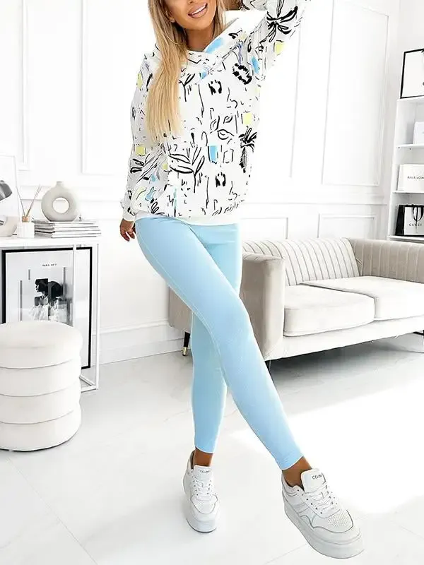 Printed Hooded Casual Two-piece Suit
