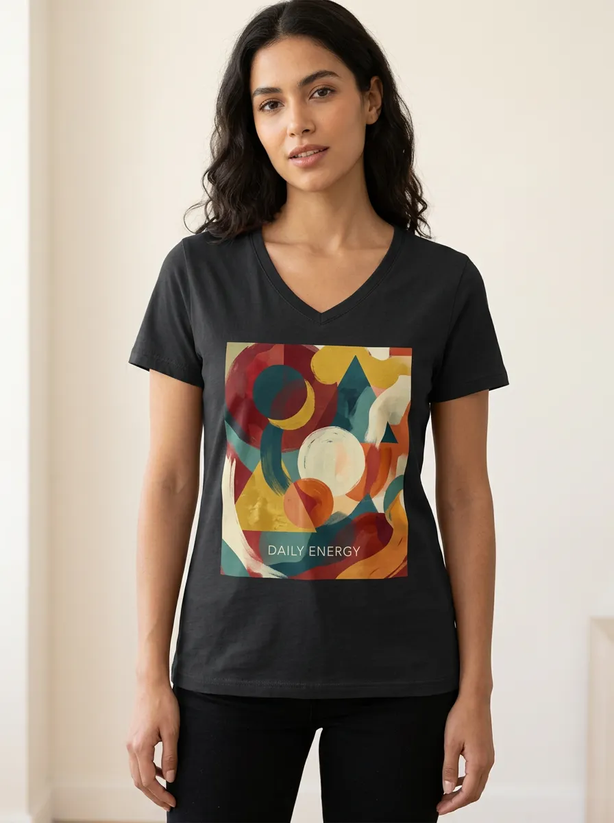 Women's Daily Energy Abstract Geometric Printed V-Neck T-Shirt
