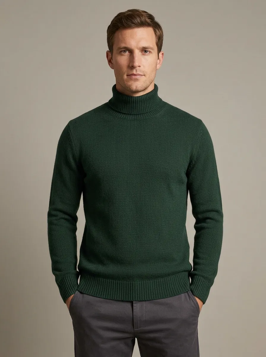 Men's Knit Detail Ribbed Knit Turtleneck Sweater