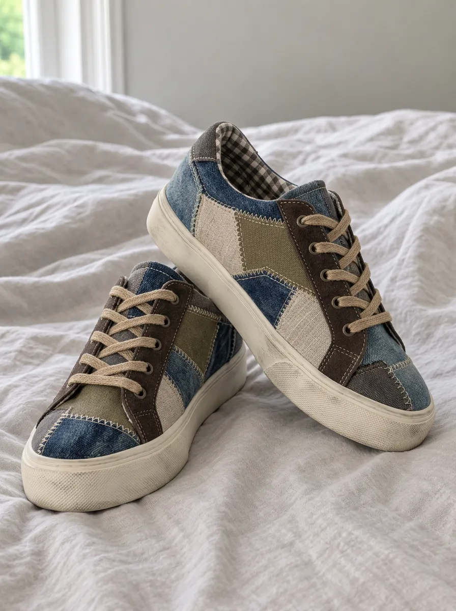 Men's Casual Patchwork Denim Printed Canvas Shoes