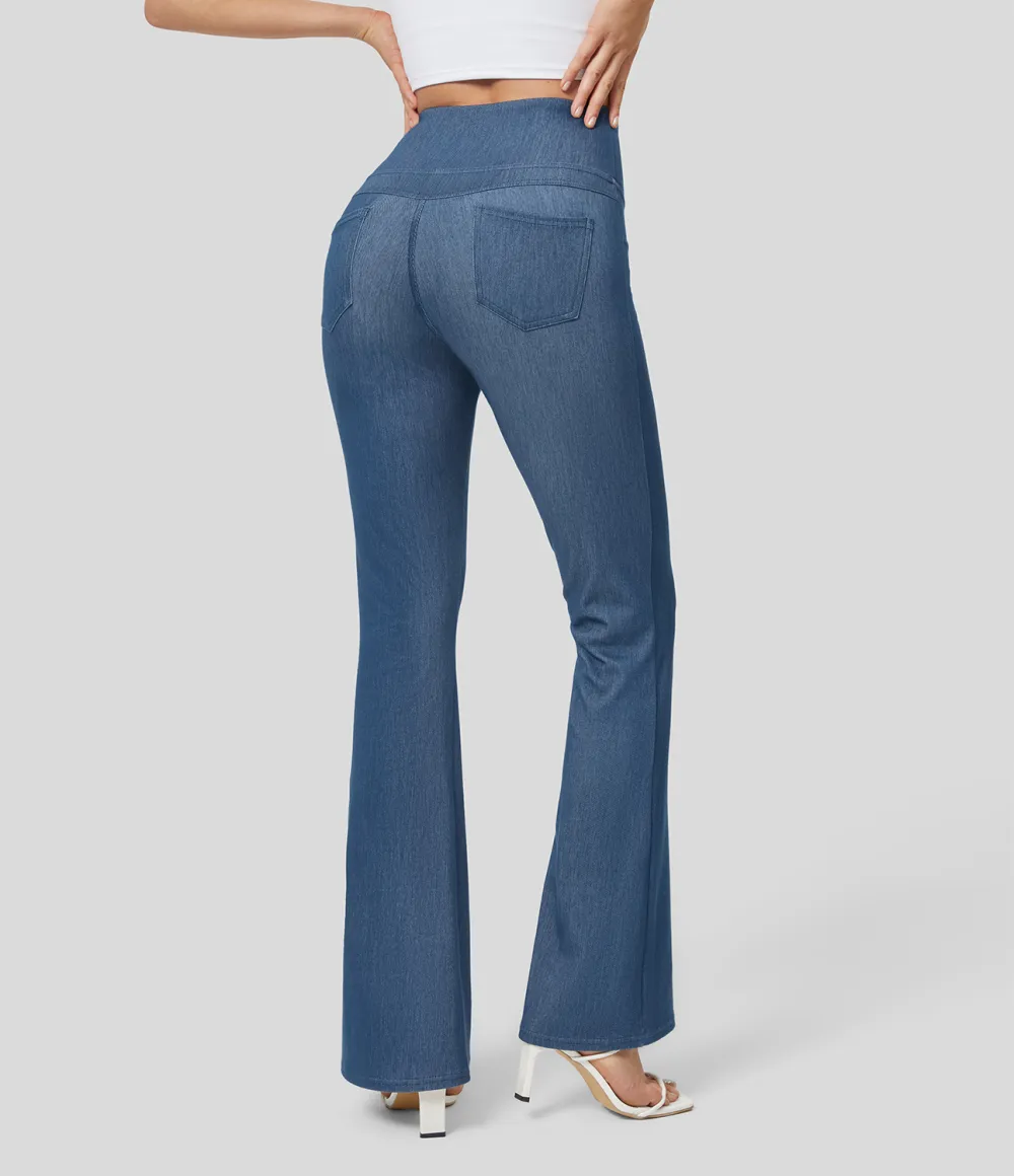 Magic High Waisted Back Pocket Stretchy Knit Denim Casual Flare Leggings
