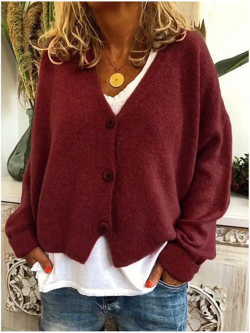  V Neck Button Knit Cardigan