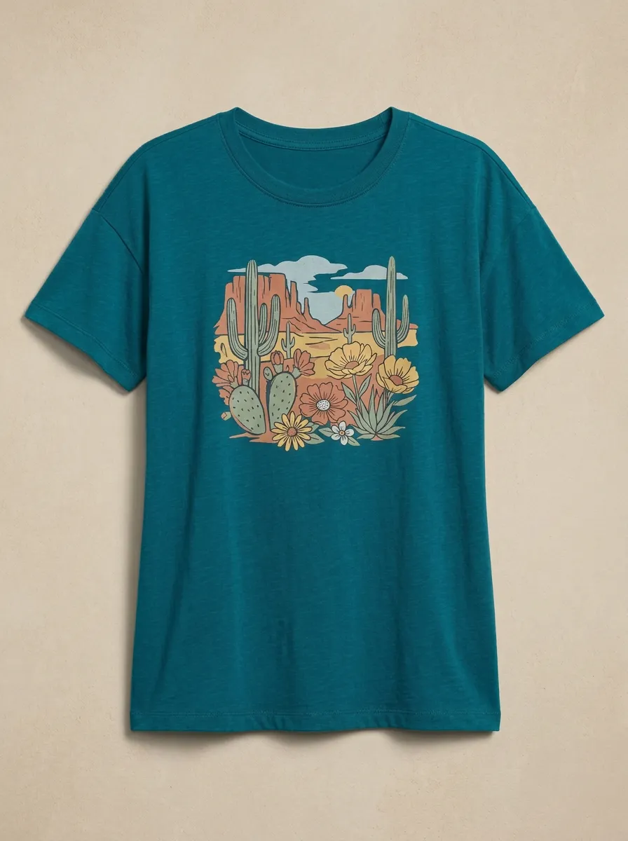 Women's Cactus Floral Graphic Crewneck T-Shirt