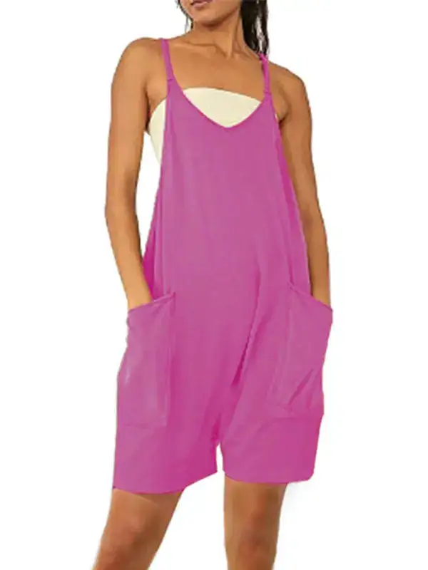 Zipper Pocket Spaghetti Straps Jumpsuit Overall Accessory