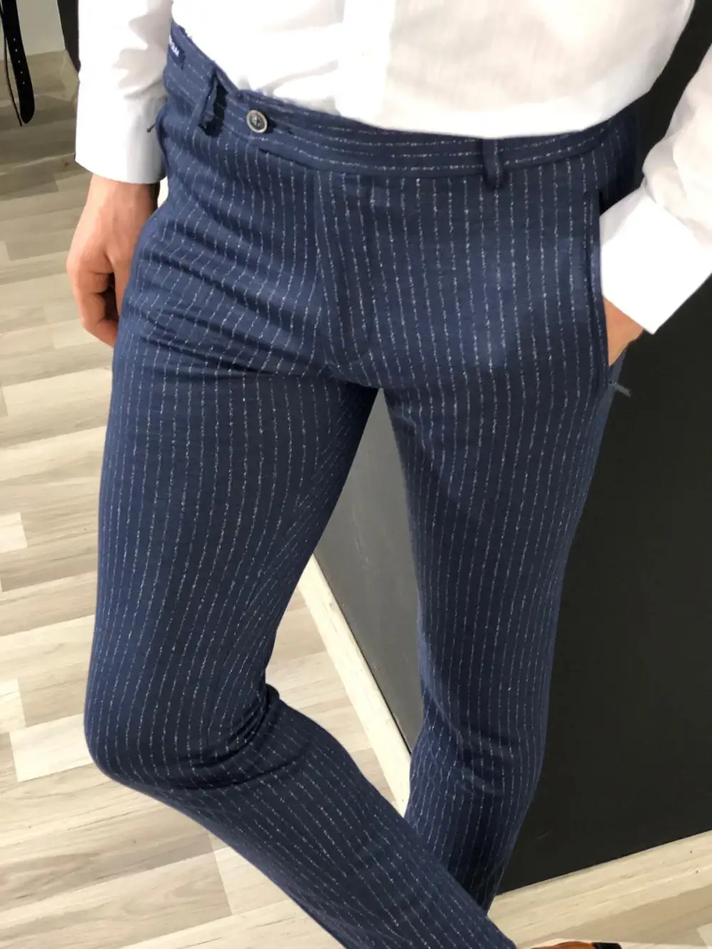 Detailed Slim Fit Striped Tailored Trousers