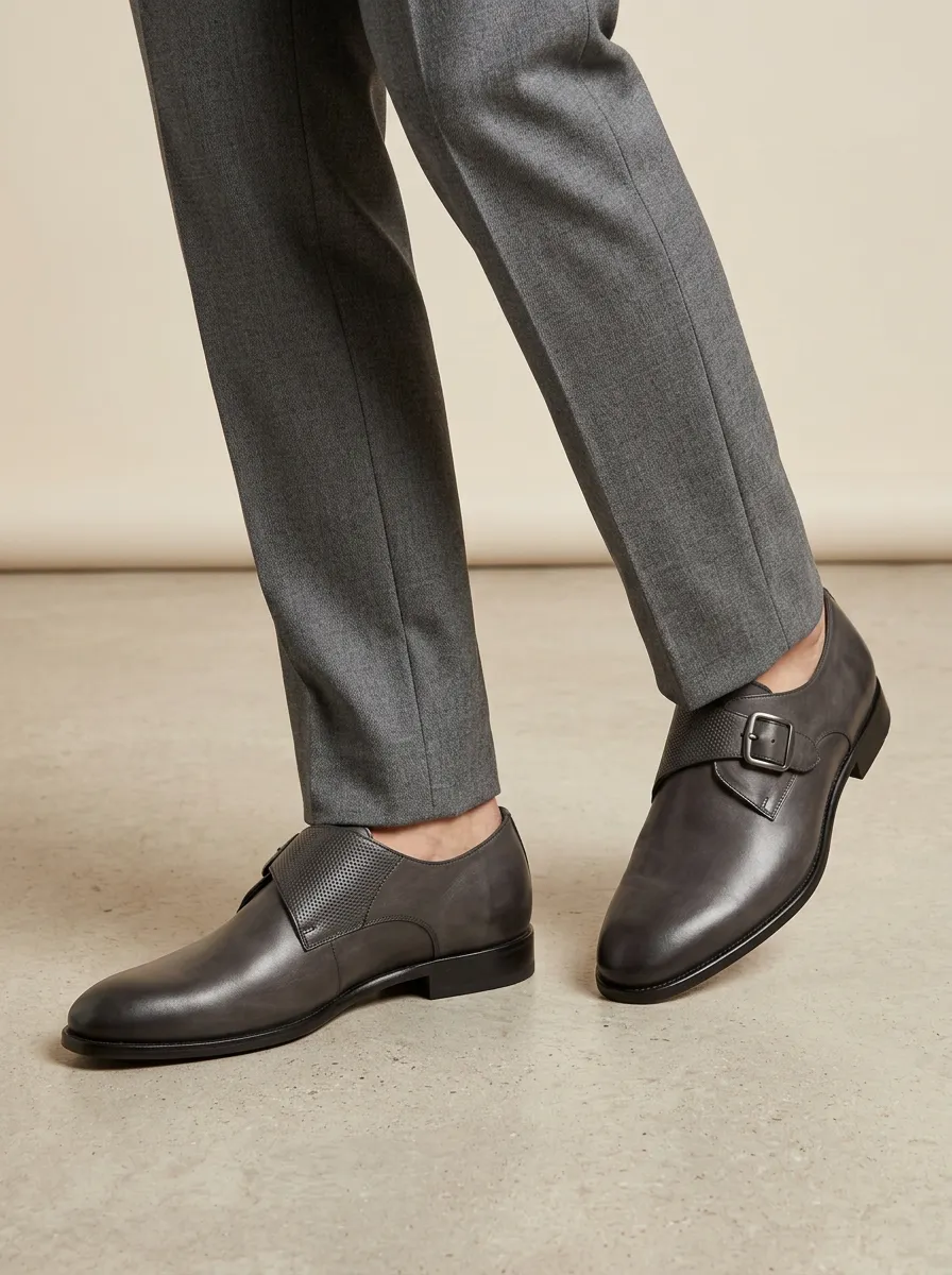 Men's Business Formal Perforated Leather Monk Strap Shoes