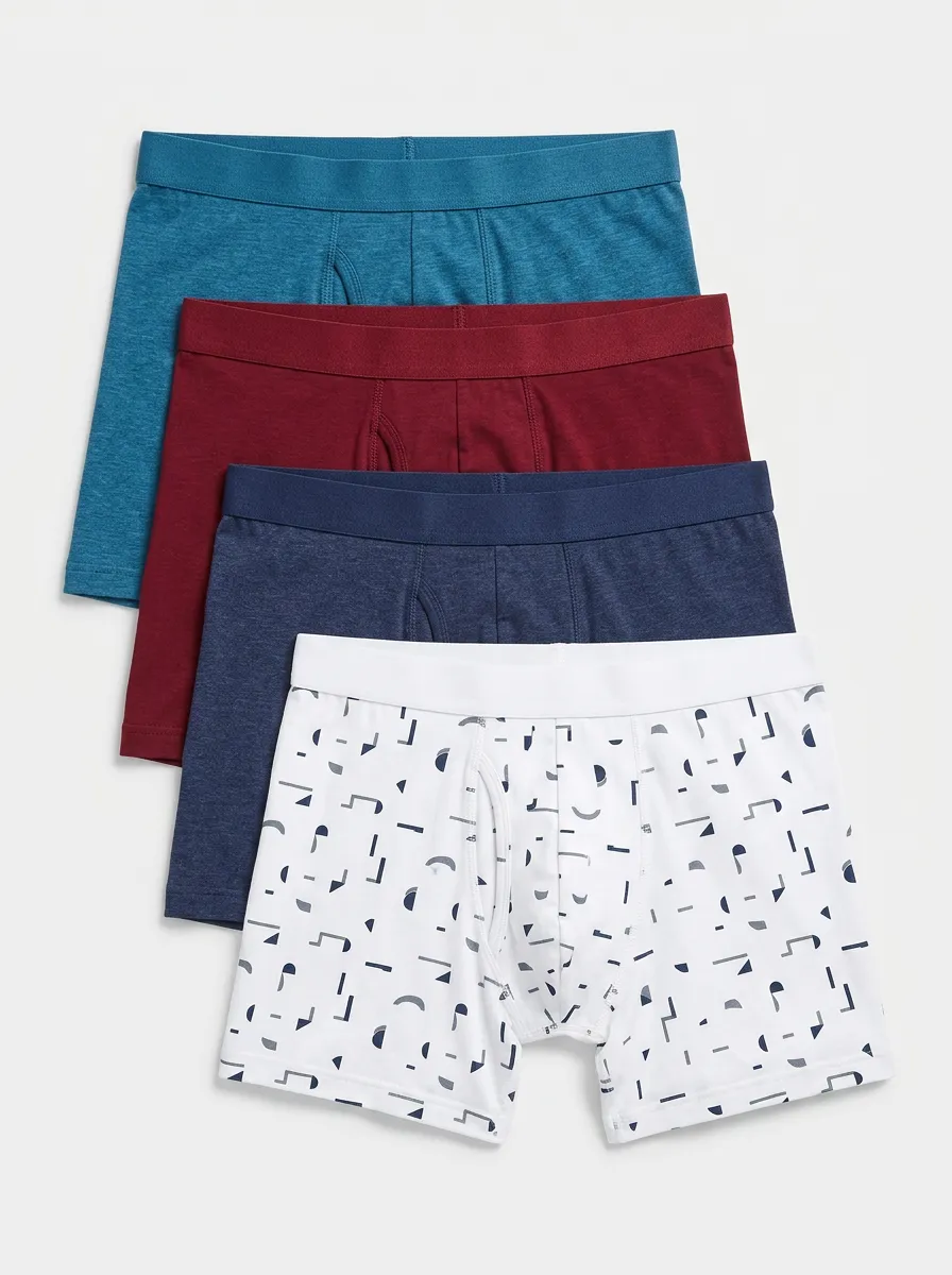 Men's Geometric Pattern Heathered Texture 4-Pack Boxer Briefs