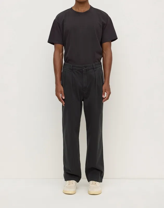 Washed Black Pleated Cotton Chinos