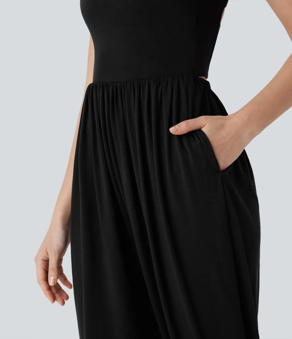 U Neck Pocket Harem Casual Jumpsuit-Easy Peezy