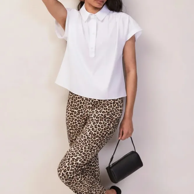 Gathered-Shoulder Cotton-Poplin Cotton Women's Shirt