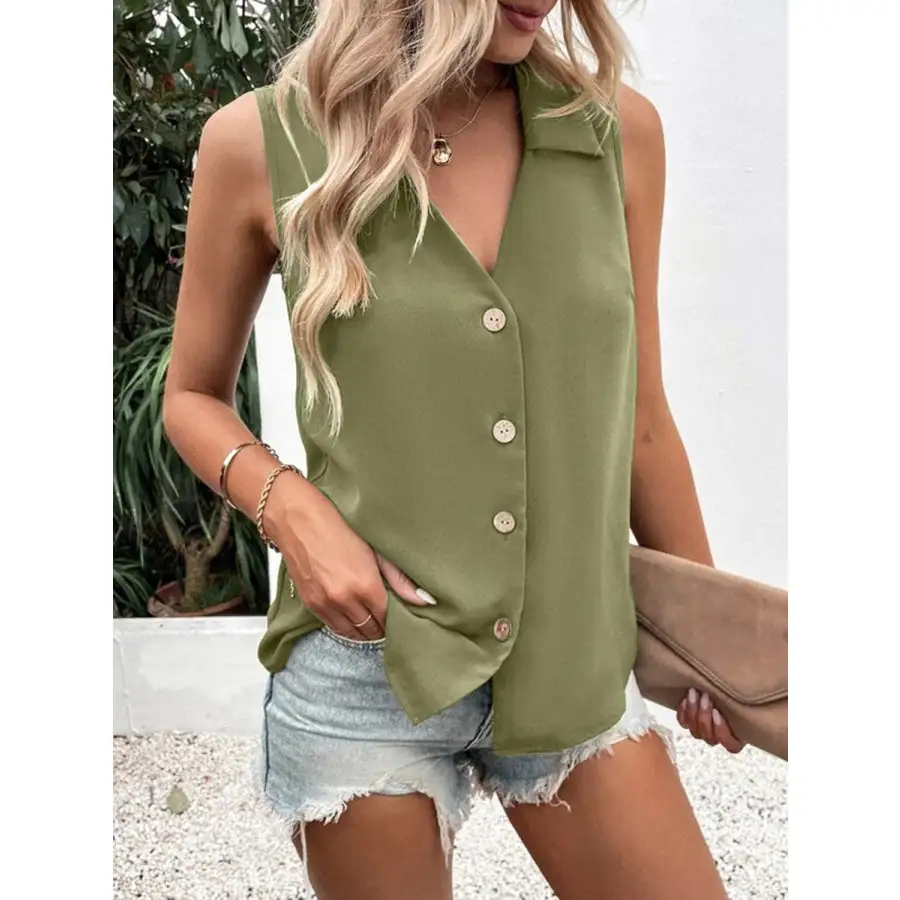 Full Size Collar Button Up Tank