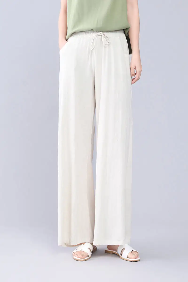 Versatile Linen Wide Leg High Waist Pocketed Trousers
