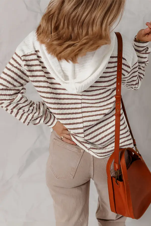 Women's Striped Textured V Neck Top