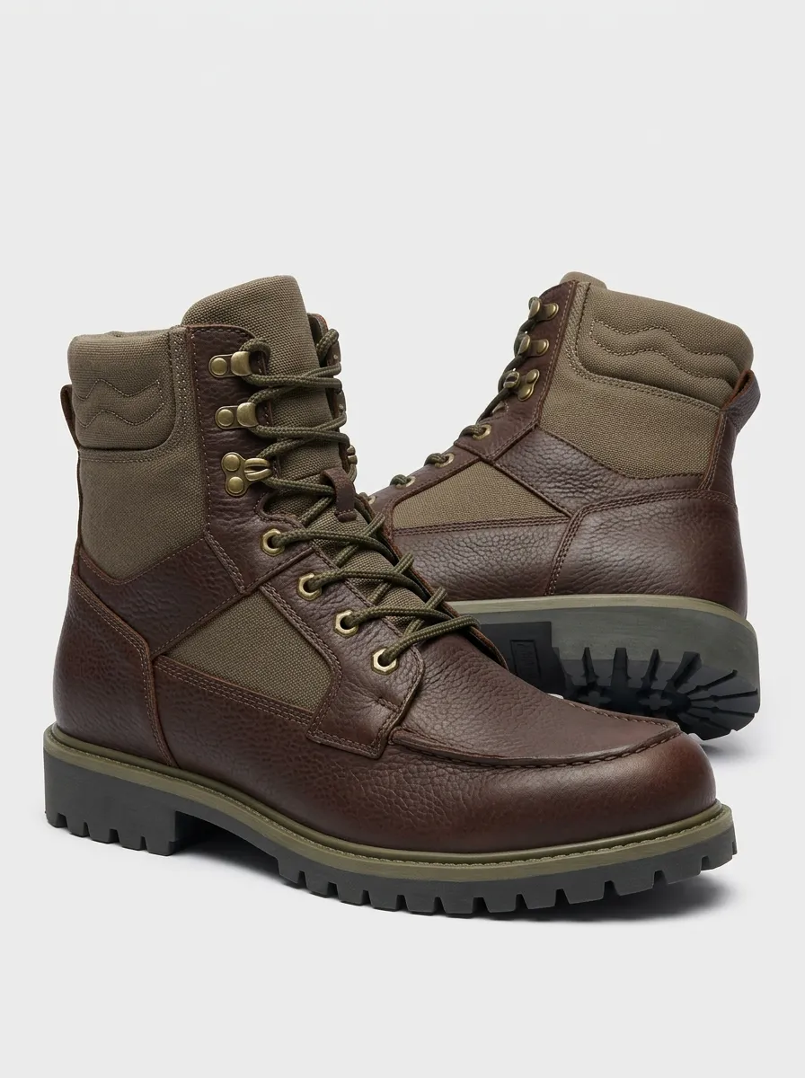 Unisex Outdoor Leather Canvas Lace-Up Work Boots