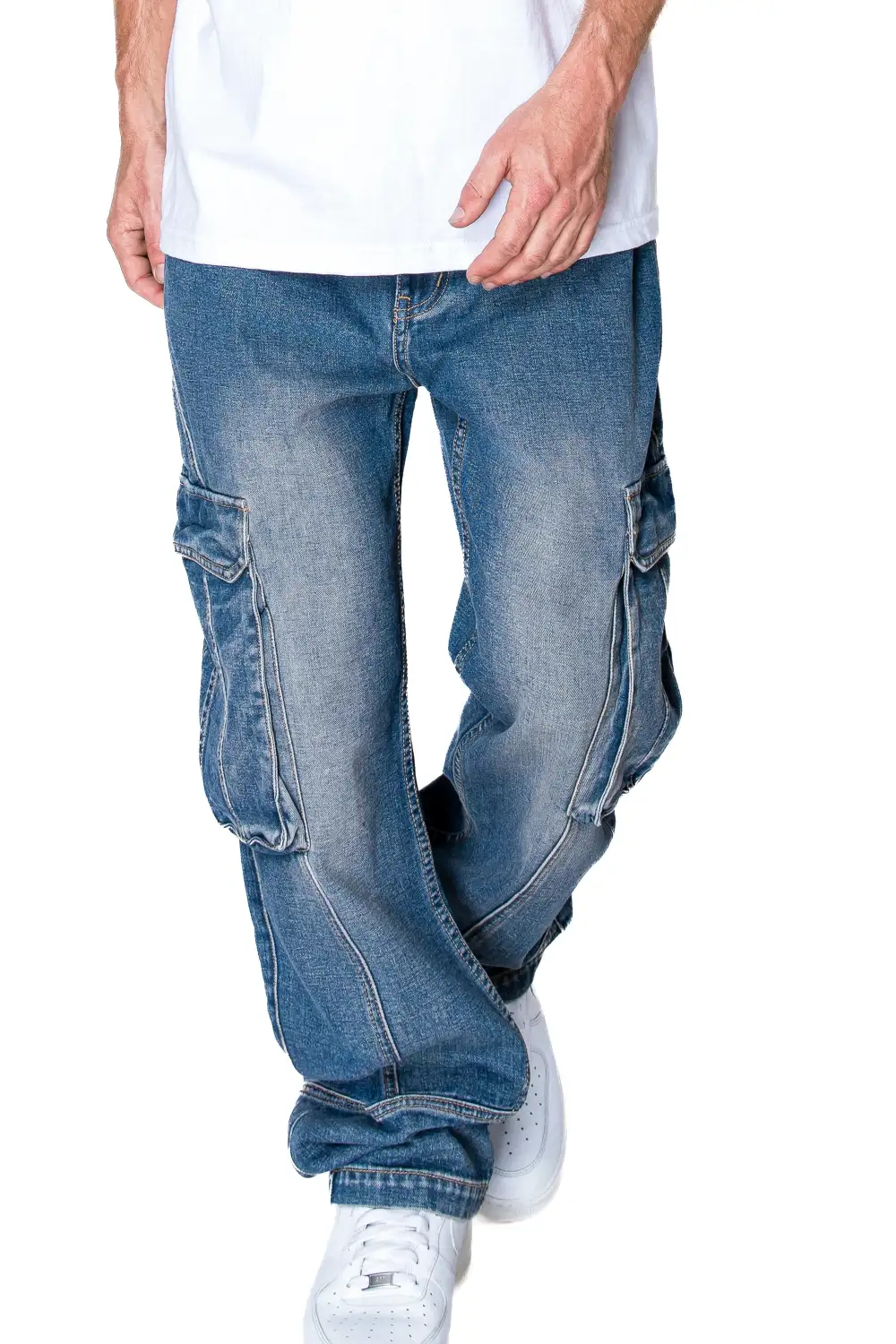 Men's Front Seam Baggy Fit Cargo Denim Jeans