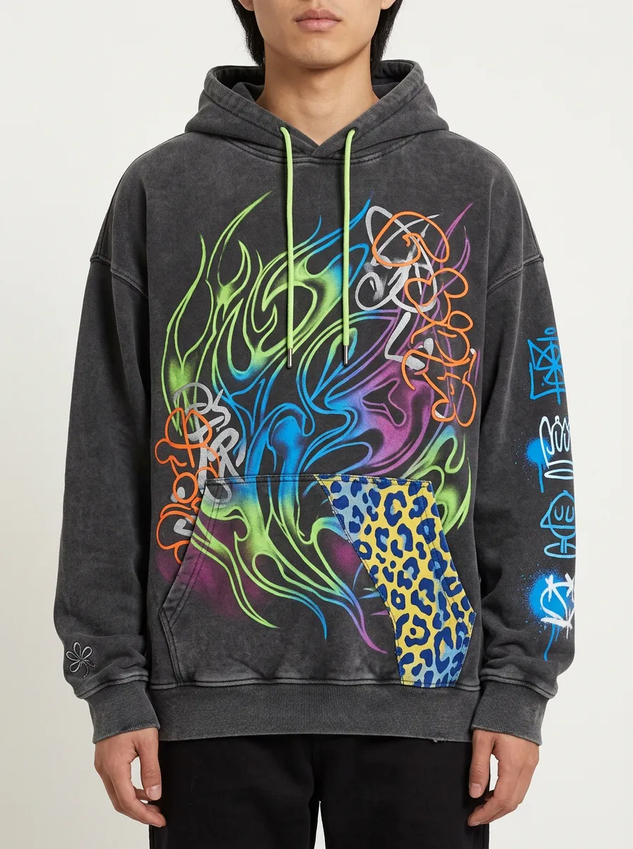 Unisex Graffiti Flame Leopard Graphic Hoodie