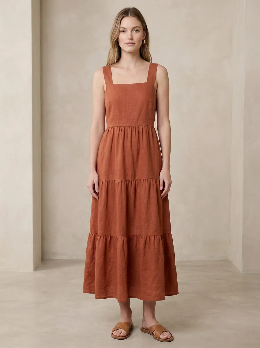 Women's Easygoing Casual Tiered Linen Backless Dress