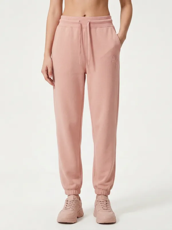 Women's Minimalist Floral Sage Green Embroidered Printed Joggers
