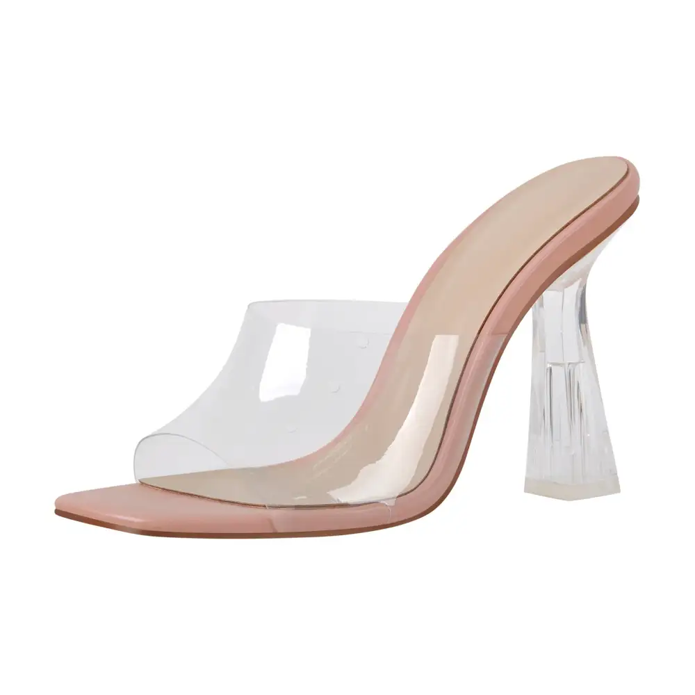 Clear Heel Slip On Mule Sandals