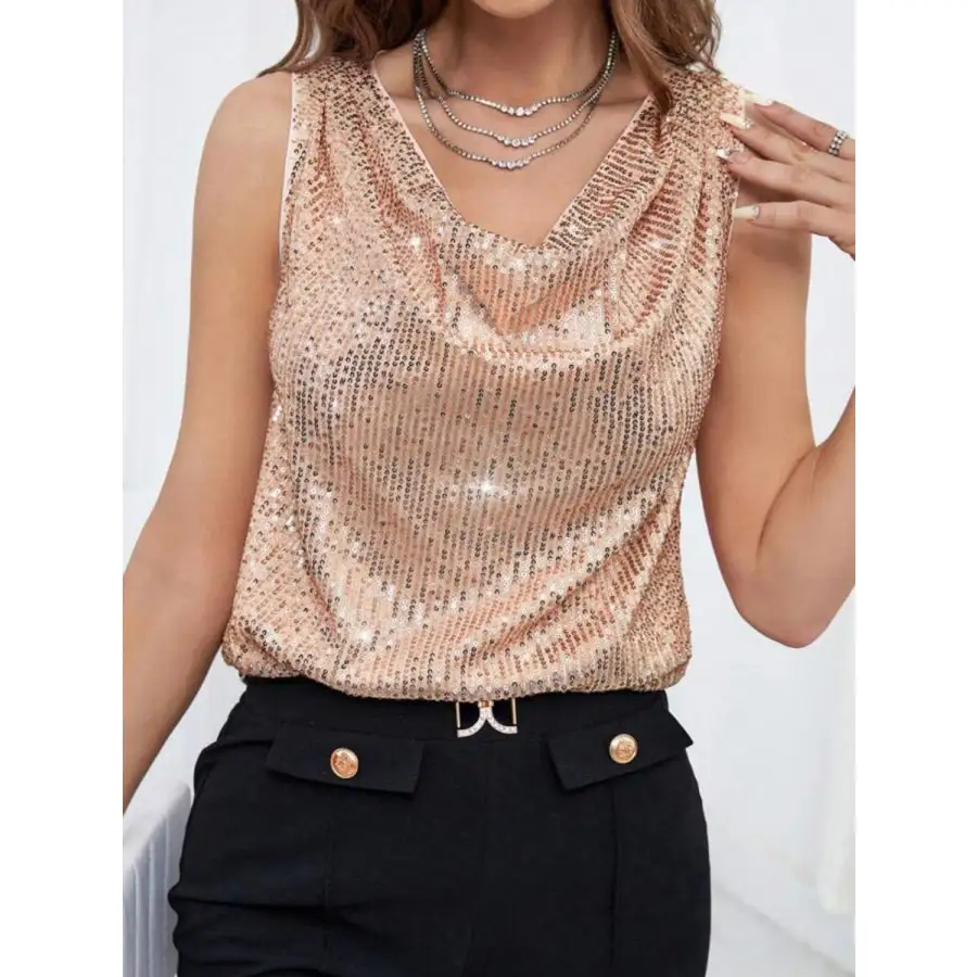 Sequin Cowl Neck Tank