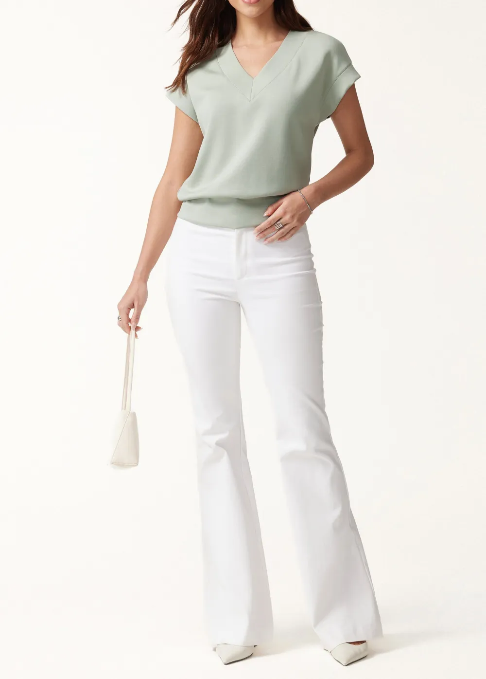 Lyocell Spacer Knit V-Neck Banded Hem Top
