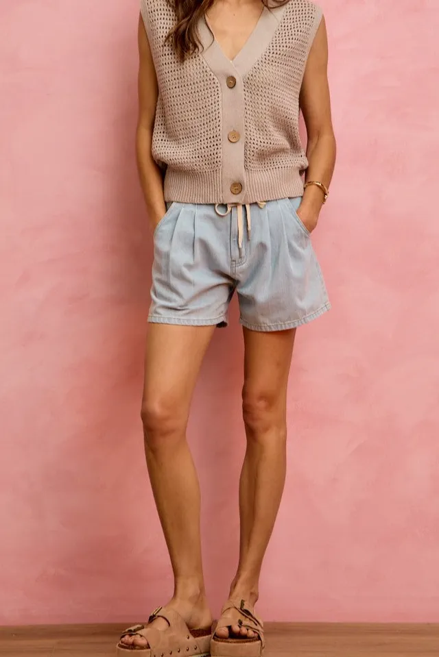 So Me Mid Rise Denim Shorts with Cotton Tape