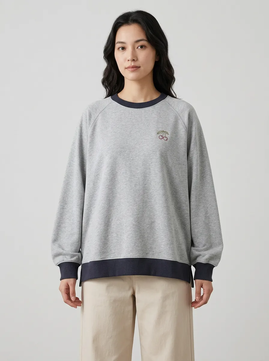 Women's Cherry Embroidered Raglan Sweatshirt